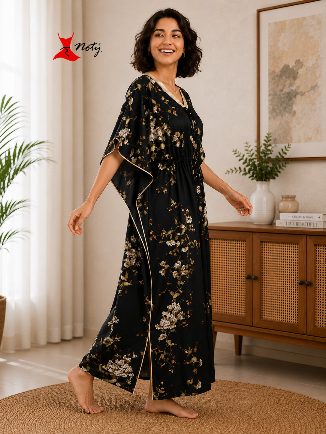 Kaftan- Serena- Digital Print- Botanical Blossom- Black