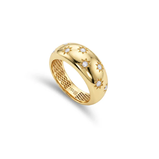 Gold Diamond Star Band Ring