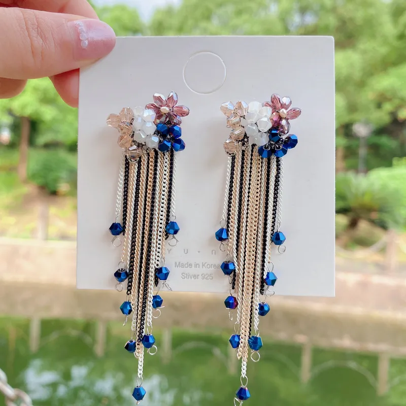 Flower Crystal Drop Earrings For Women