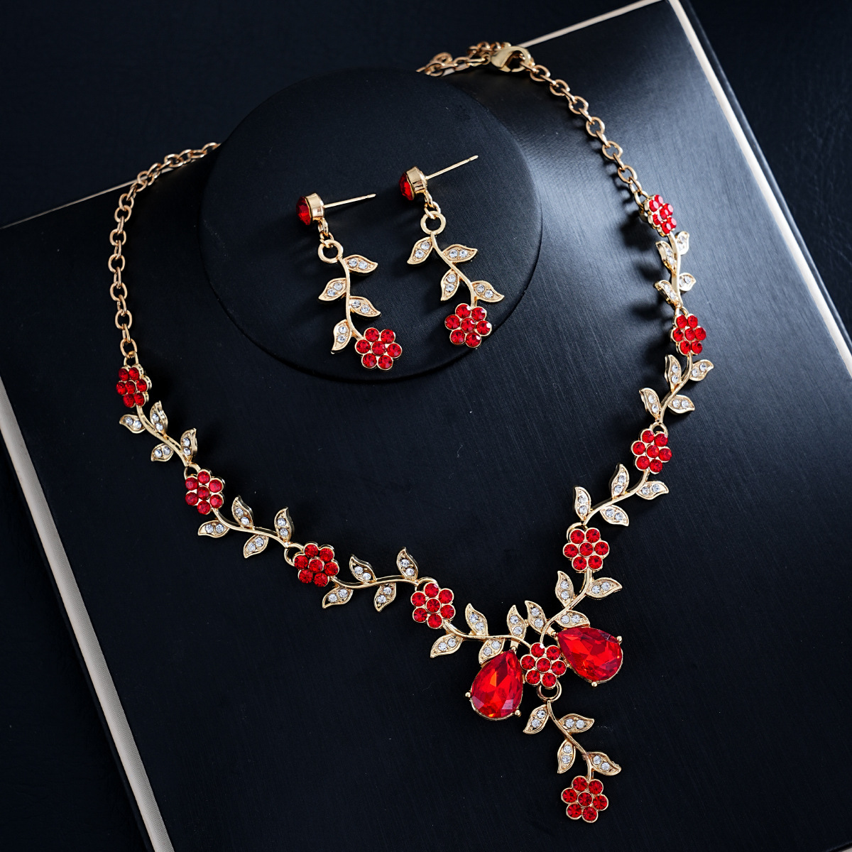 Sunflower Crystal Necklace Earring Set 