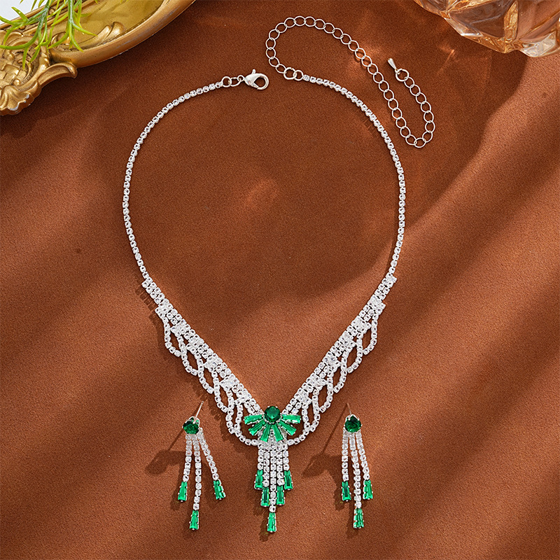 Geometric Pattern Zirconia Set Earrings And Necklace