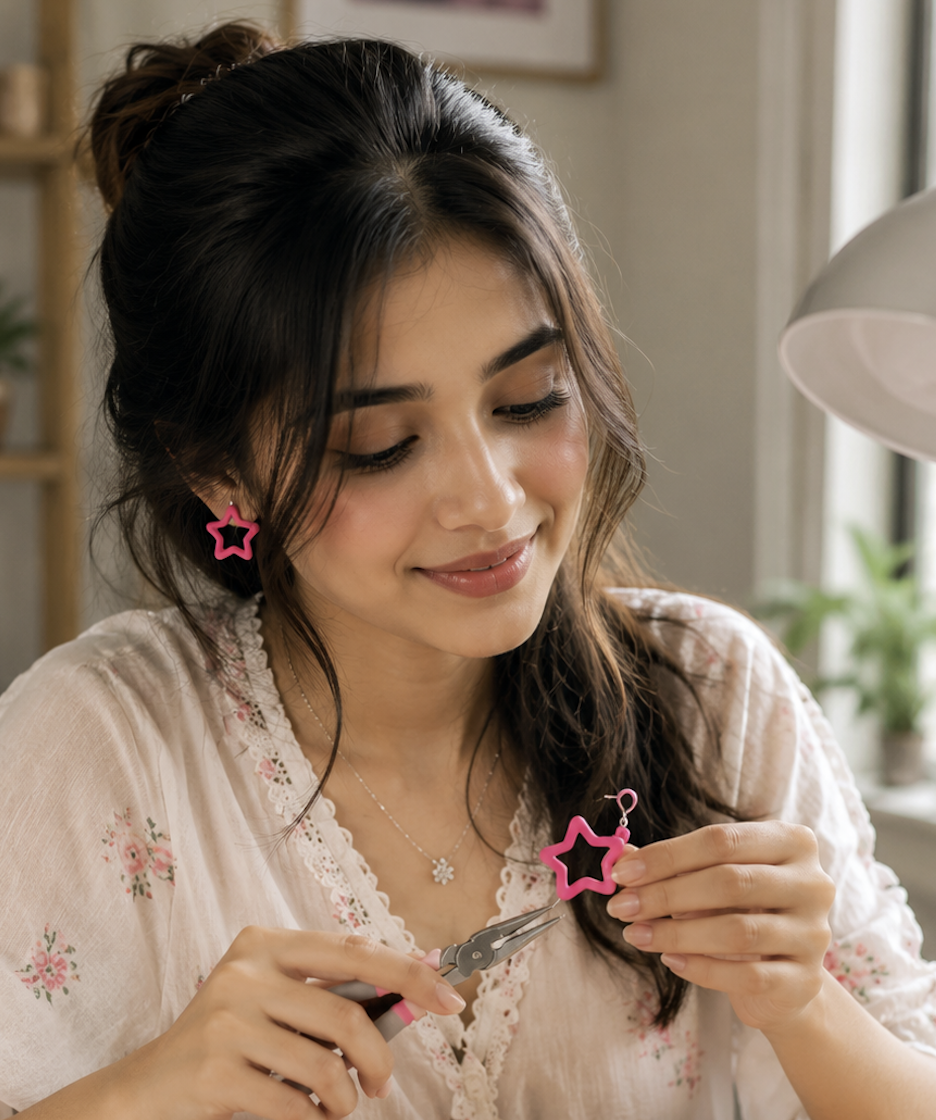 Star Pattern Acrylic Earrings For Women In Colour
