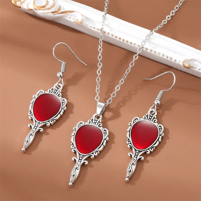 New Punk Style Magic Mirror Pendant Alloy Necklace Earrings Set