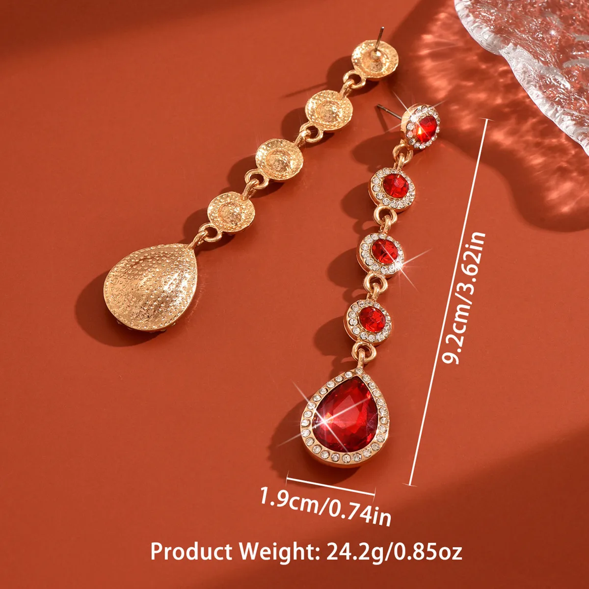 Crystal Pendant Earrings For Women Red Pendant Bridal Gown Evening Tassel Earrings Water Drop Earrings For Women