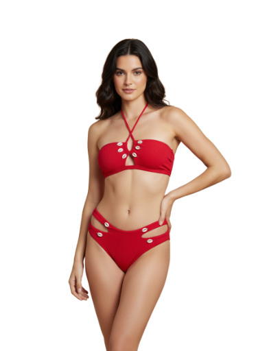 Bikini Rojo con Caracoles