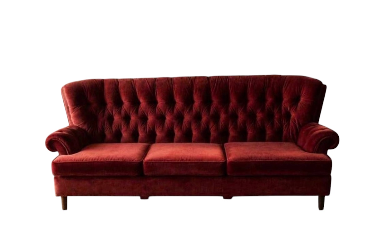 Vintage Tufted Red Velvet Chesterfield 