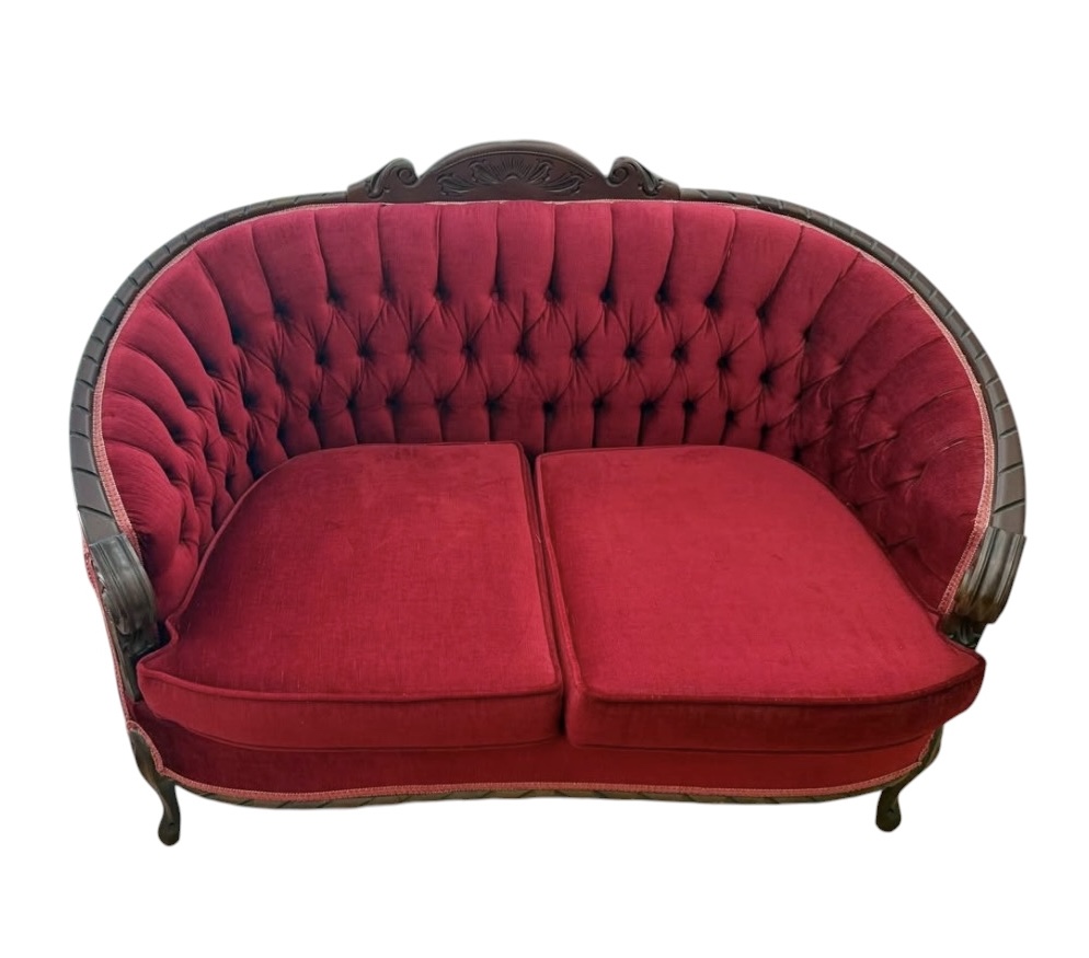 Victorian Scarlet Velvet Settee