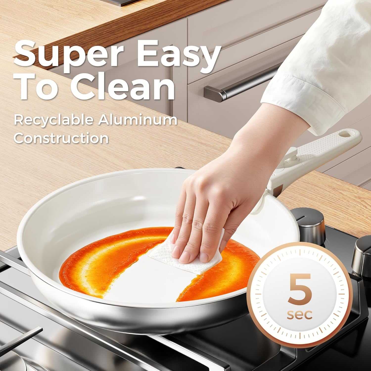 Sanho 21-Piece Pots and Pans Set, Ceramic Nonstick Cookware with Detachable Handles