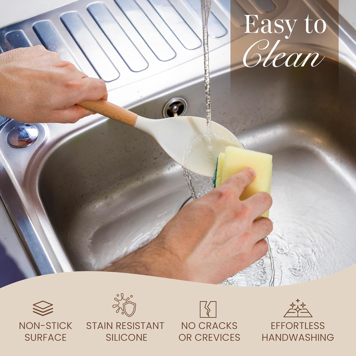 Kitchen Non Stick Cooking Utensils Set – Heat Resistant Silicone Utensils with Wooden Handle