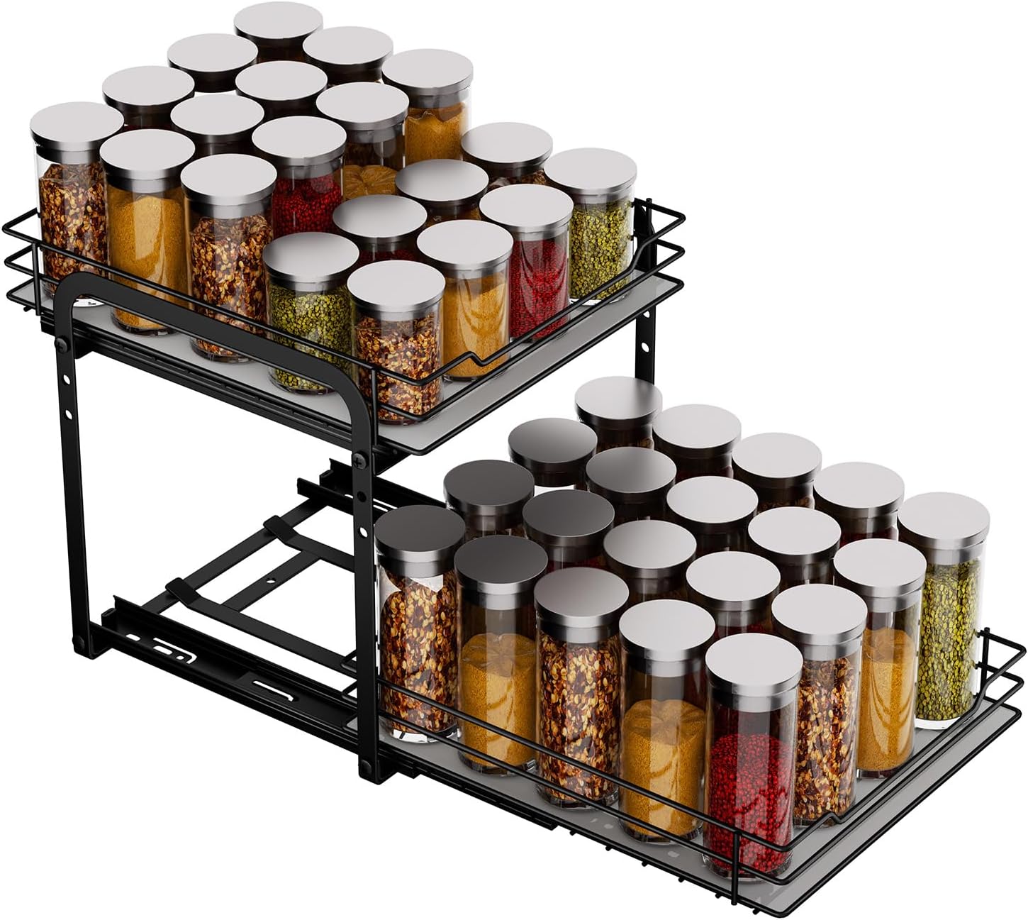 Pull out Spice Rack, 2-Tier Metal Spice Rack with Adjustable Height for Inside Cupboard