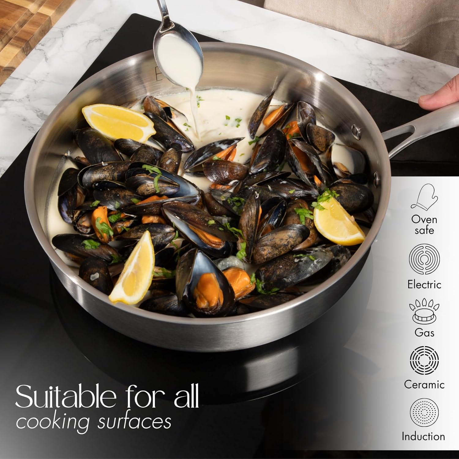 Stainless Steel Pots and Pans Set – 8pcs Cookware with Glass Lids 