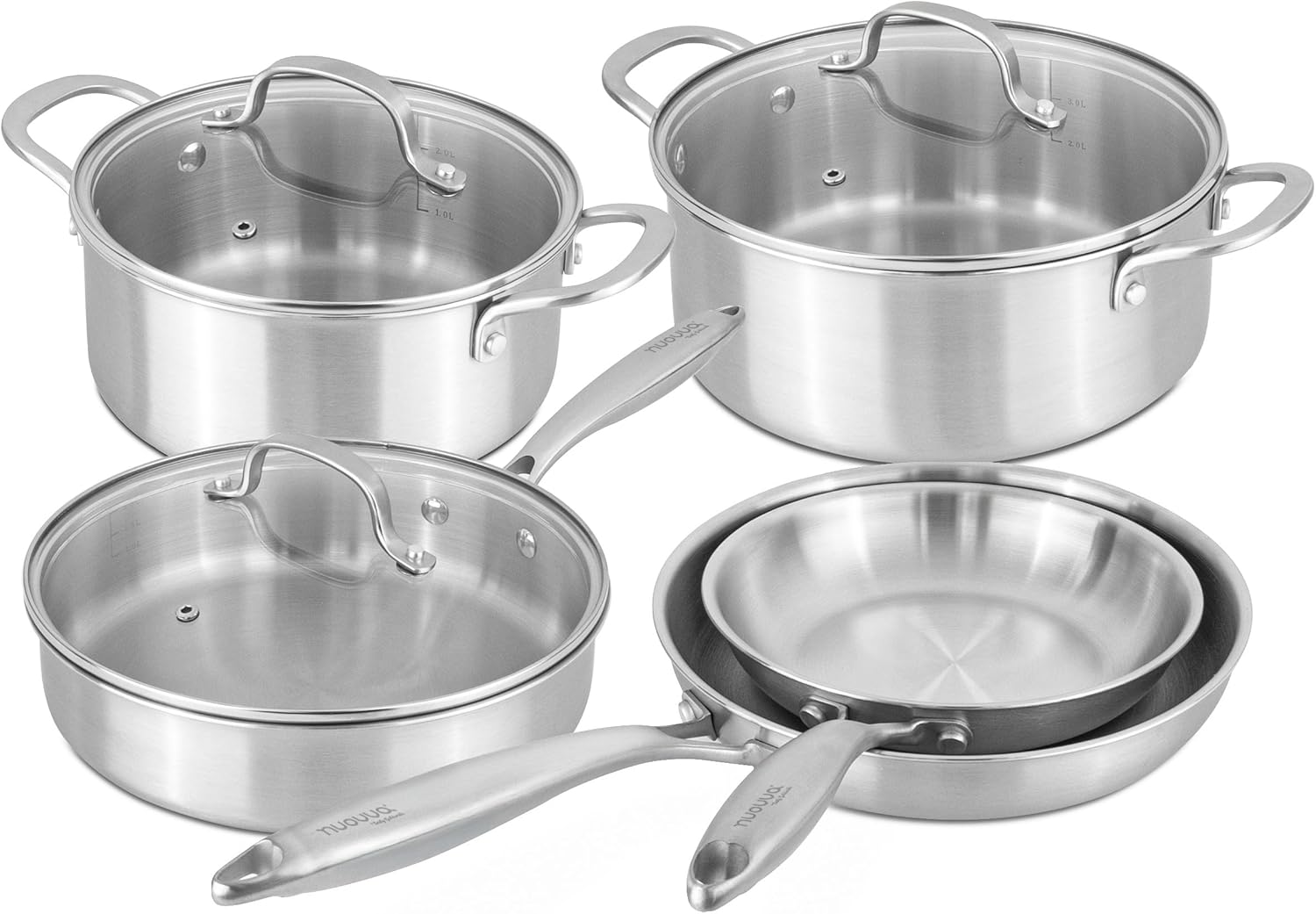 Stainless Steel Pots and Pans Set – 8pcs Cookware with Glass Lids 