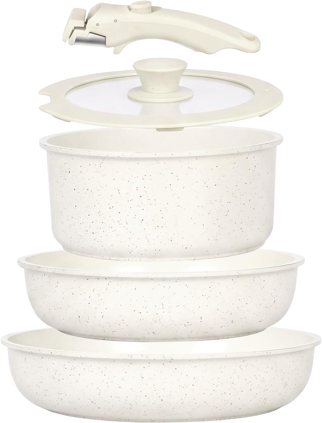 Pots and Pans Set Non Stick, 5 PCS Ceramic Cookware Set with Detachable Handle