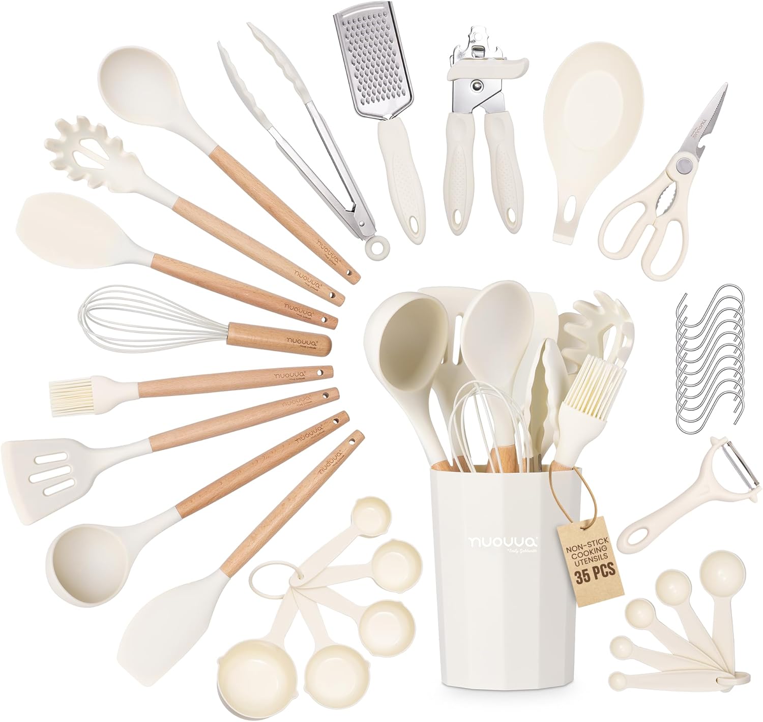 Kitchen Non Stick Cooking Utensils Set – Heat Resistant Silicone Utensils with Wooden Handle