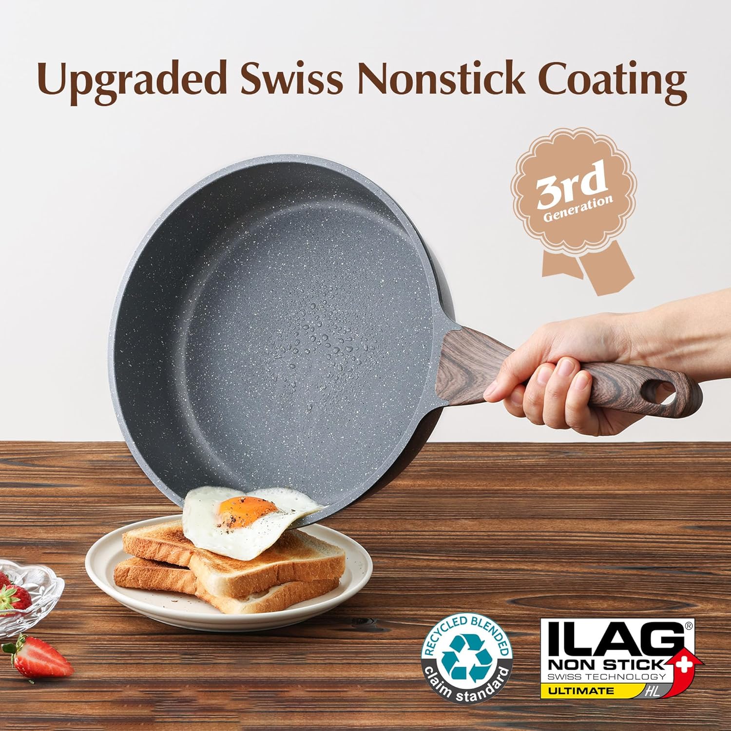 SENSARTE Nonstick Skillet, Deep Frying Pan 26 cm/4 Litre Saute Pan with Lid