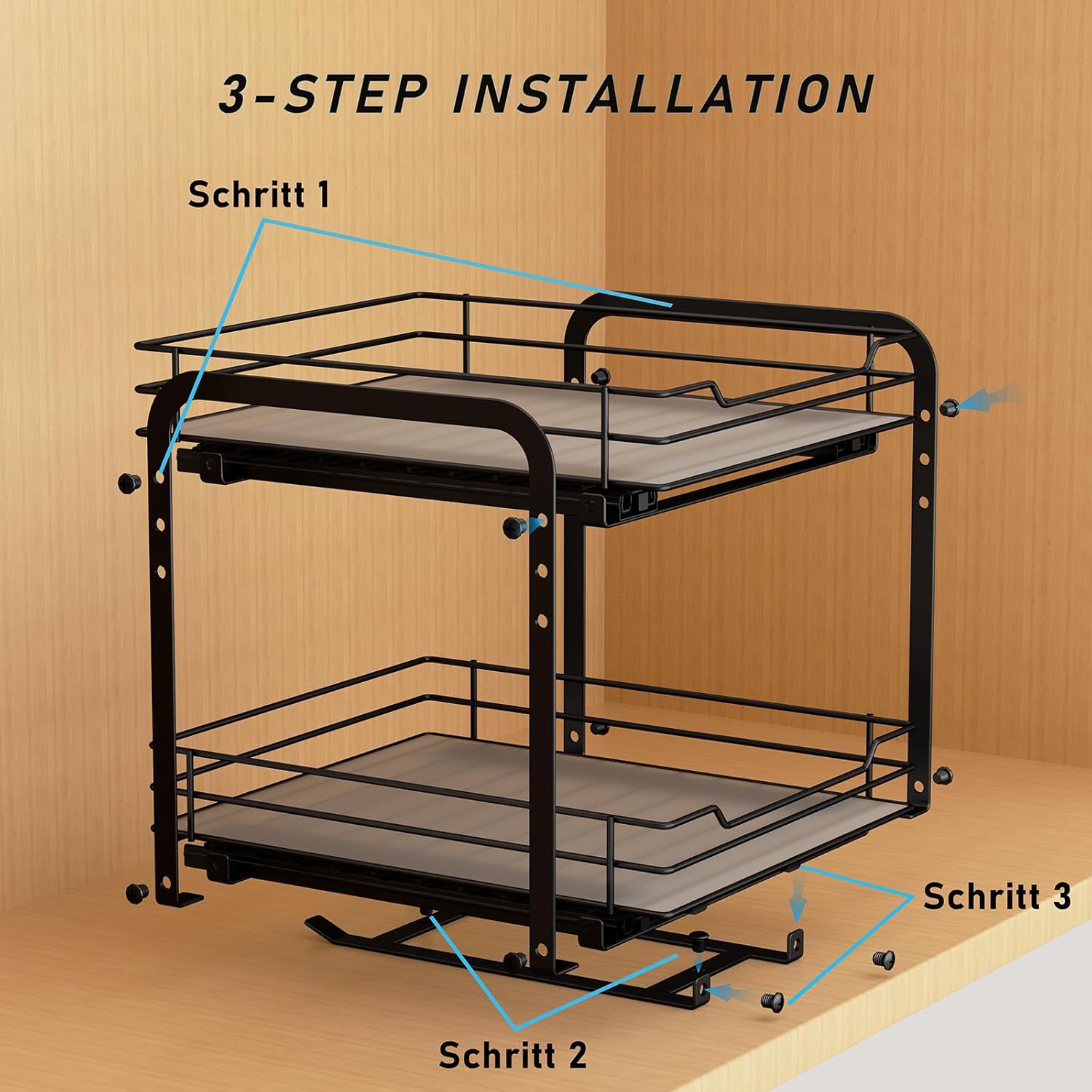 Pull out Spice Rack, 2-Tier Metal Spice Rack with Adjustable Height for Inside Cupboard