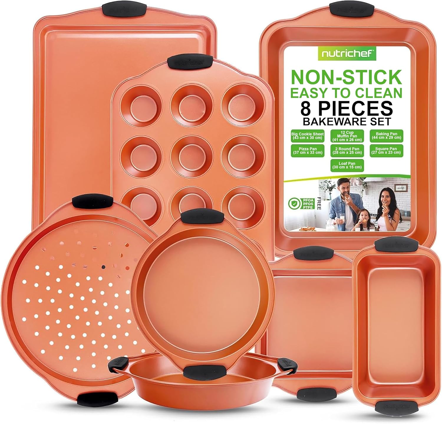 NutriChef 8 Piece Baking Pan Set - Flexible Nonstick Carbon Steel Bakeware Sets