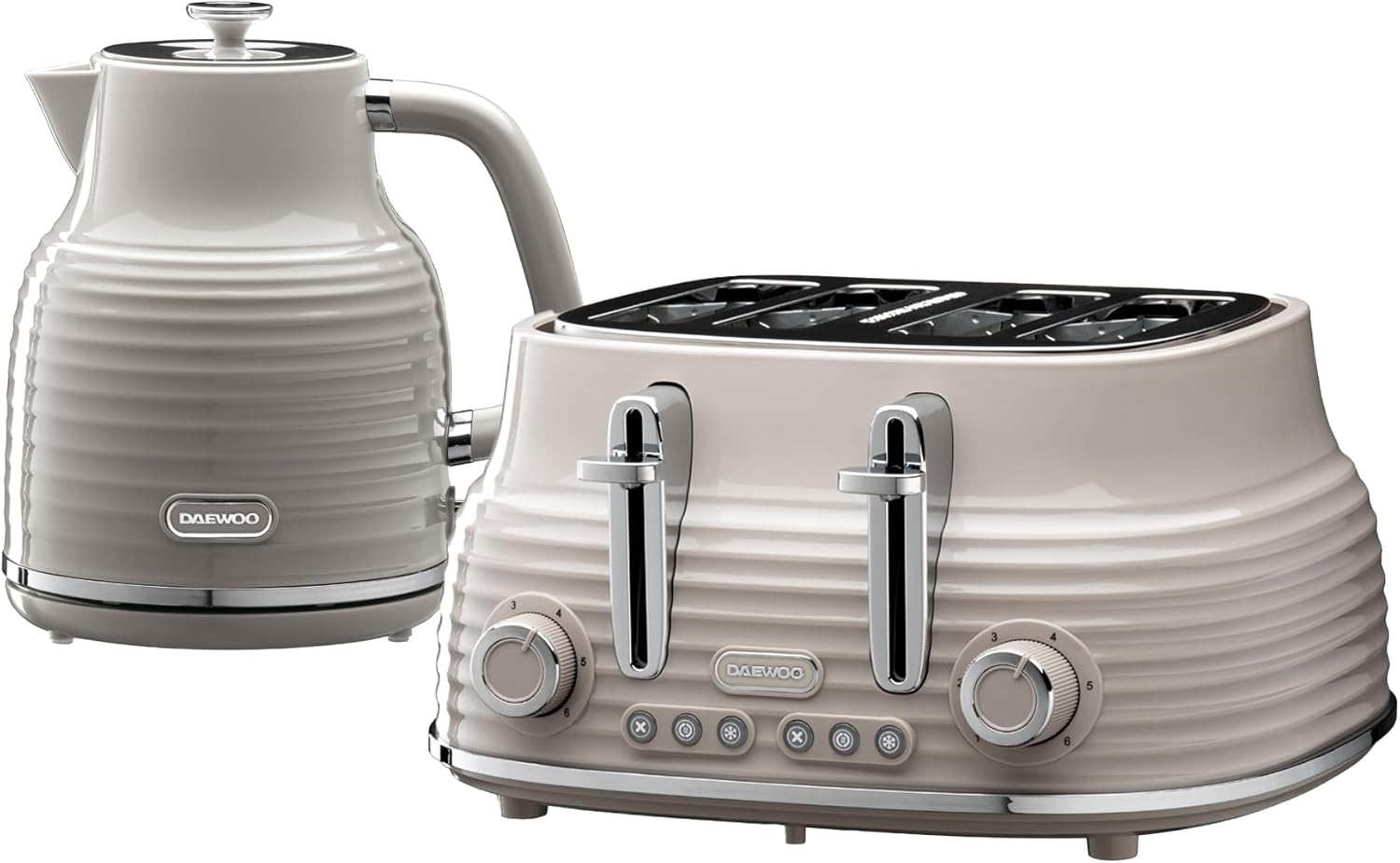 Daewoo Sienna Kettle and Toaster Set, 1.7L 3KW Rapid Boil Kettle & 4 Slice Wide Slot Toaster