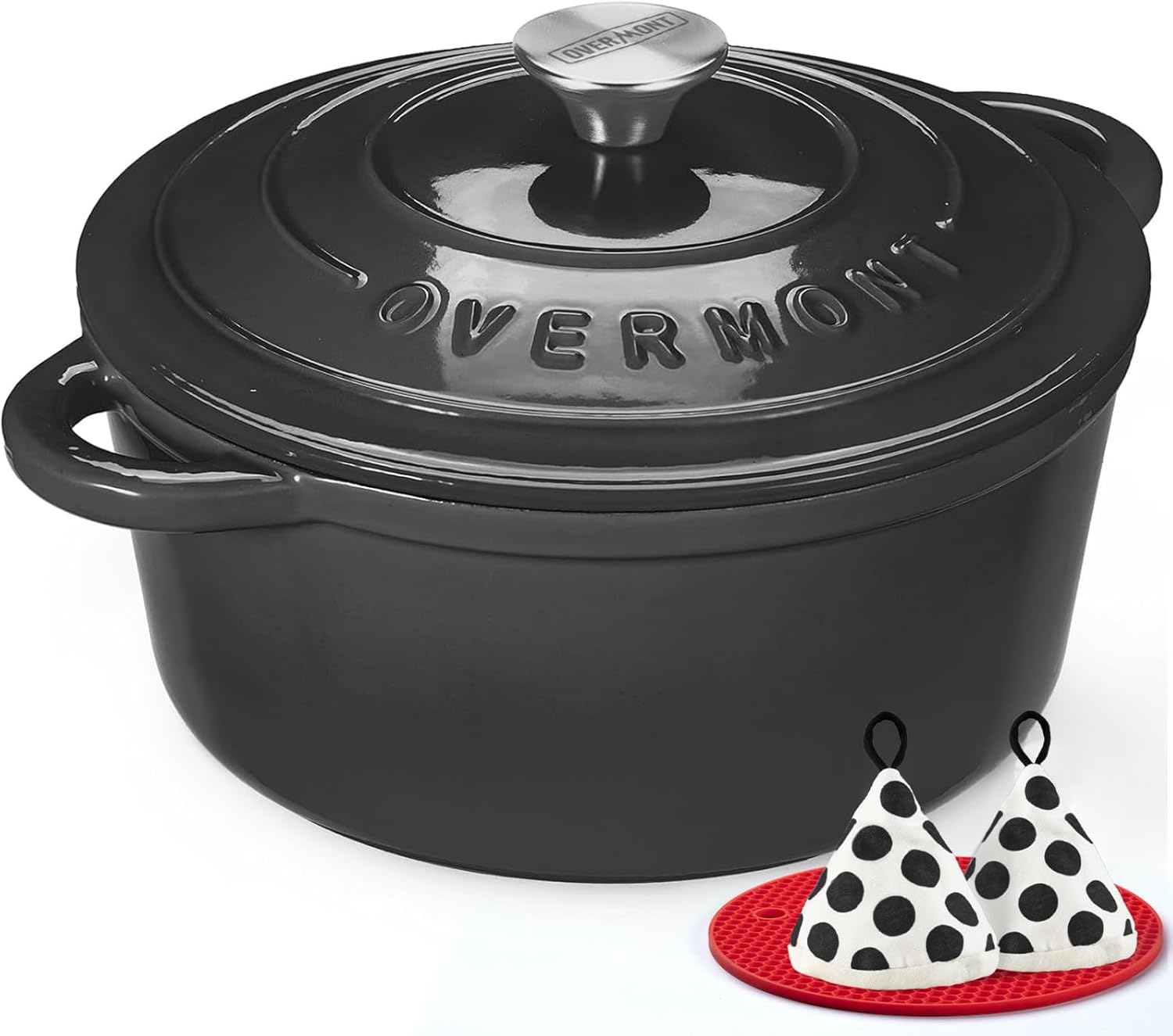 Overmont 26cm/5.2L Enamelled Cast Iron Round Casserole Dish With Lid,5.5QT