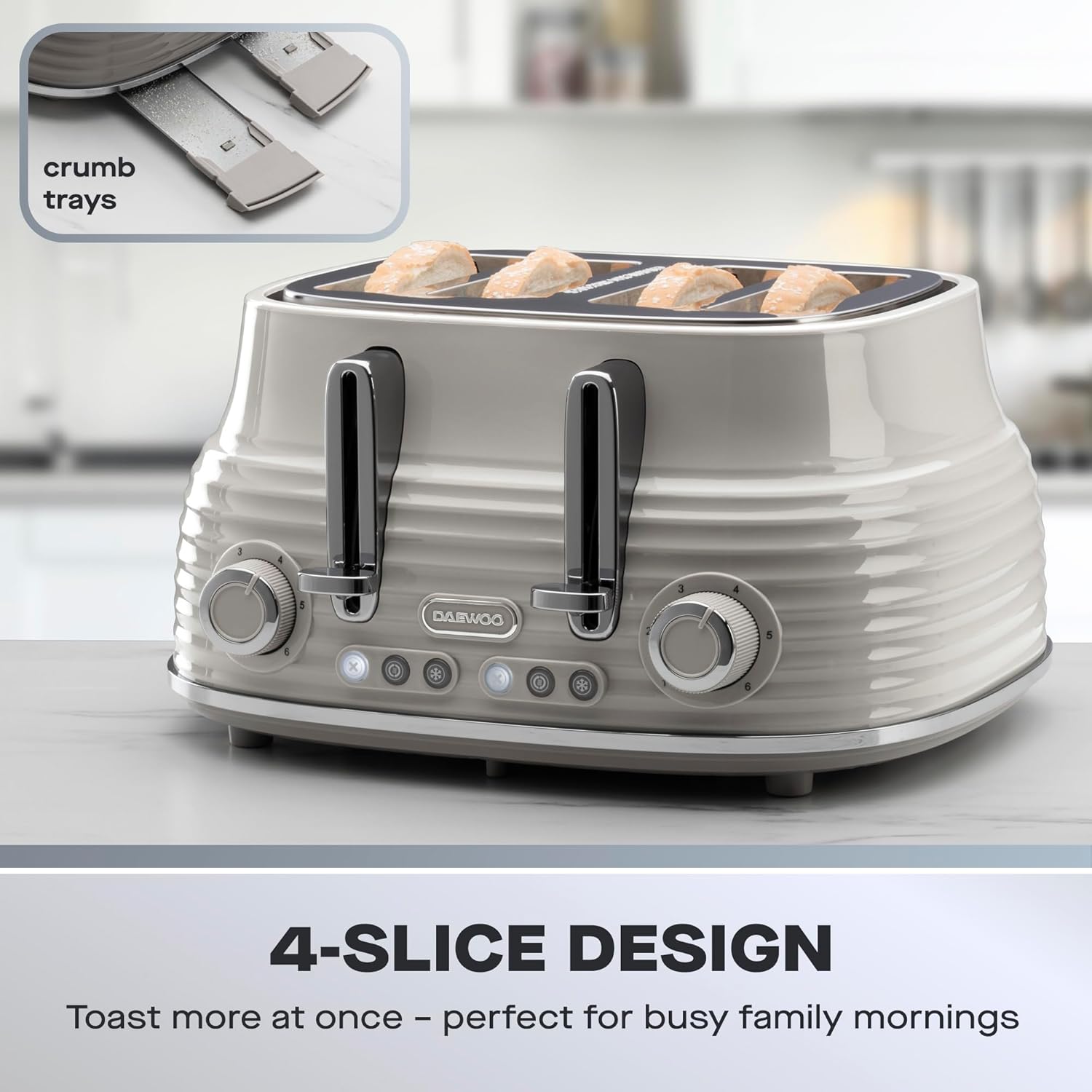 Daewoo Sienna Kettle and Toaster Set, 1.7L 3KW Rapid Boil Kettle & 4 Slice Wide Slot Toaster
