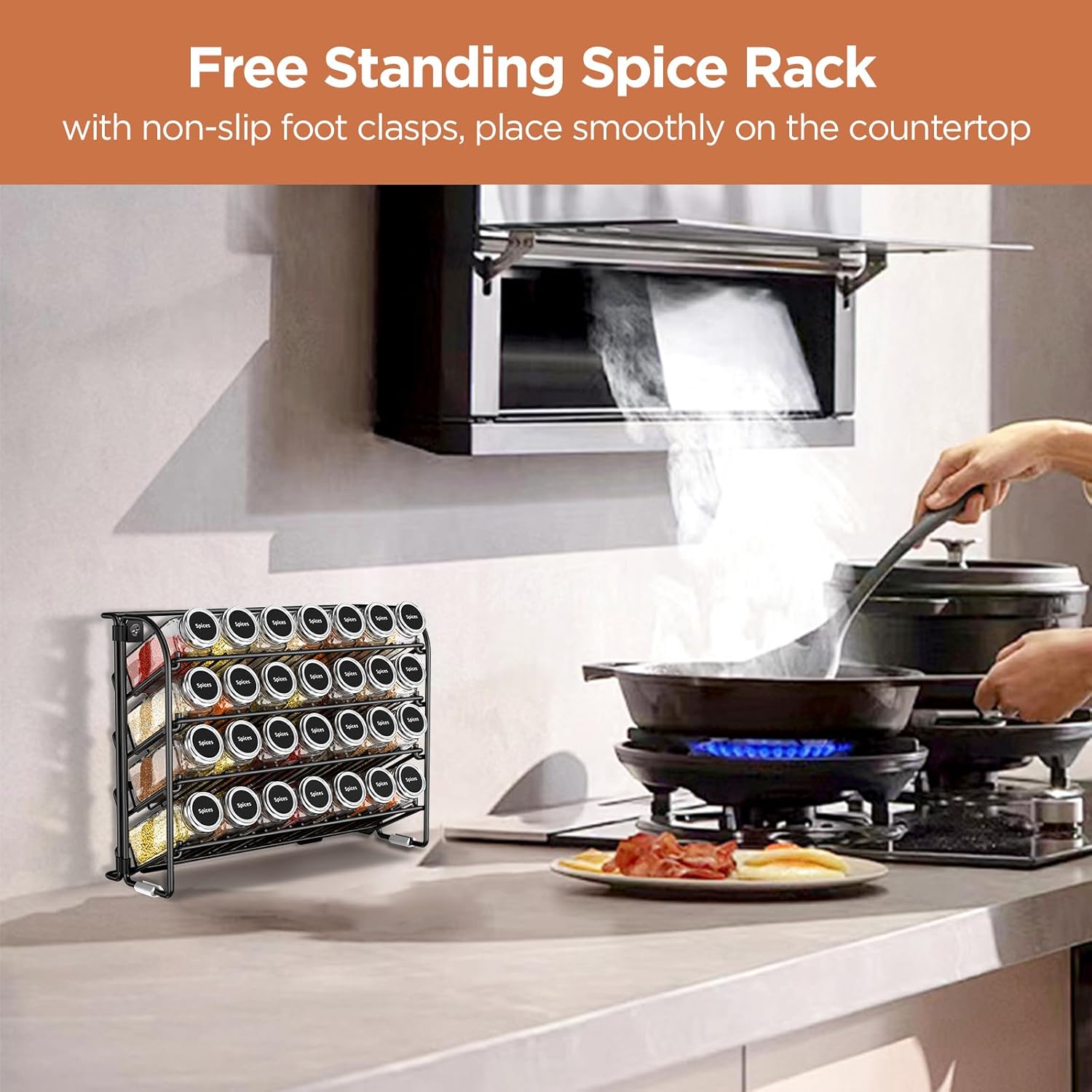 CHARMDI Spice rack，4 Tier Spice Rack Free Standing Spice Rack Organiser without Jars