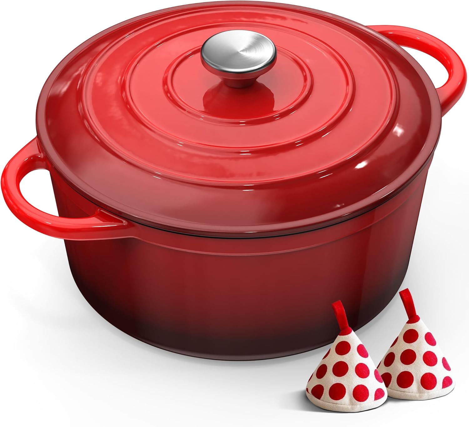 Cast Iron Dutch Oven - 26CM 5L Casserole Dish with Lid Enamelled Cast Iron Round Pot