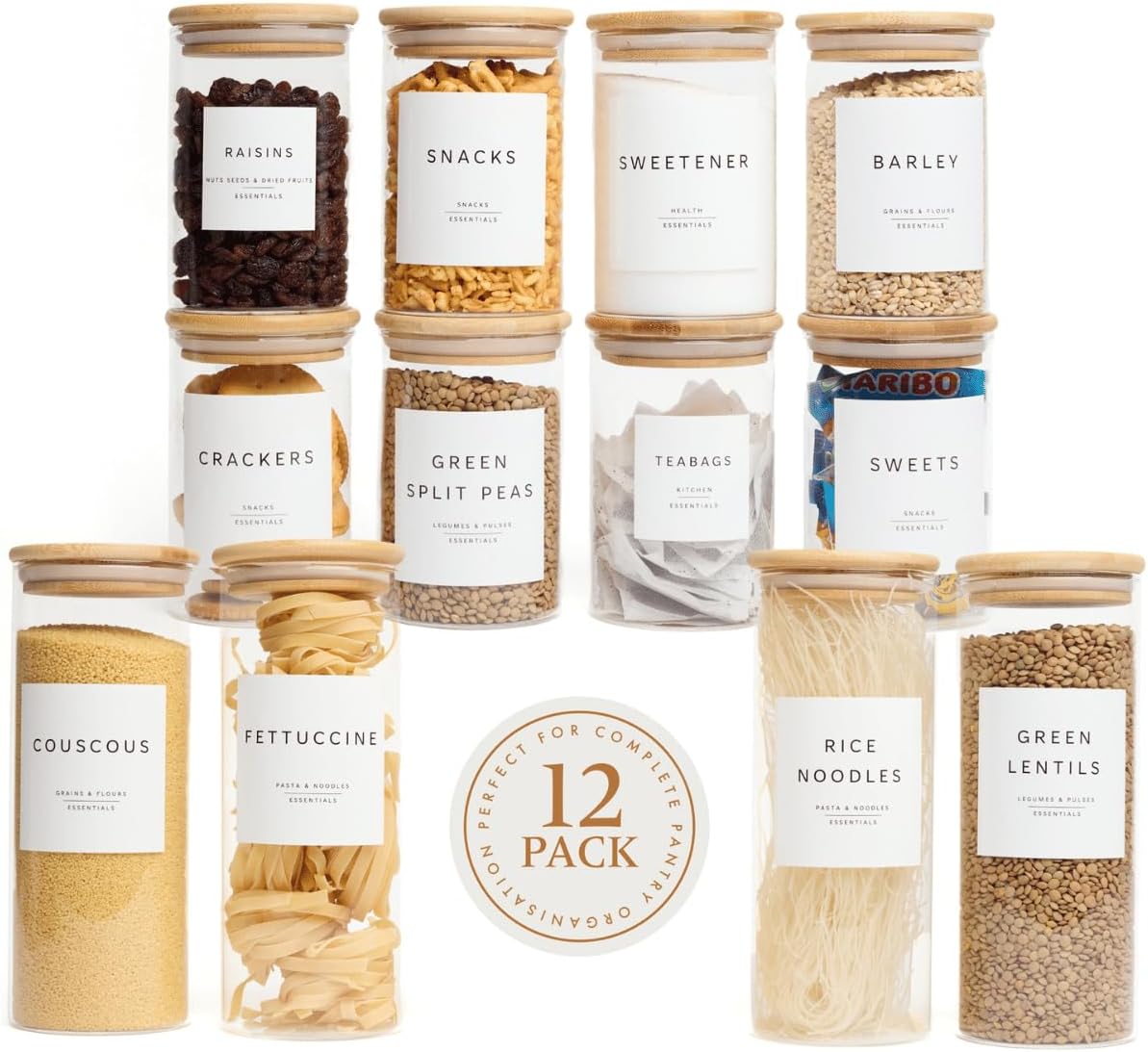 Livabl Glass Storage Containers with Lids- Set of 12 (8 x 600ml & 4 x 1000ml)