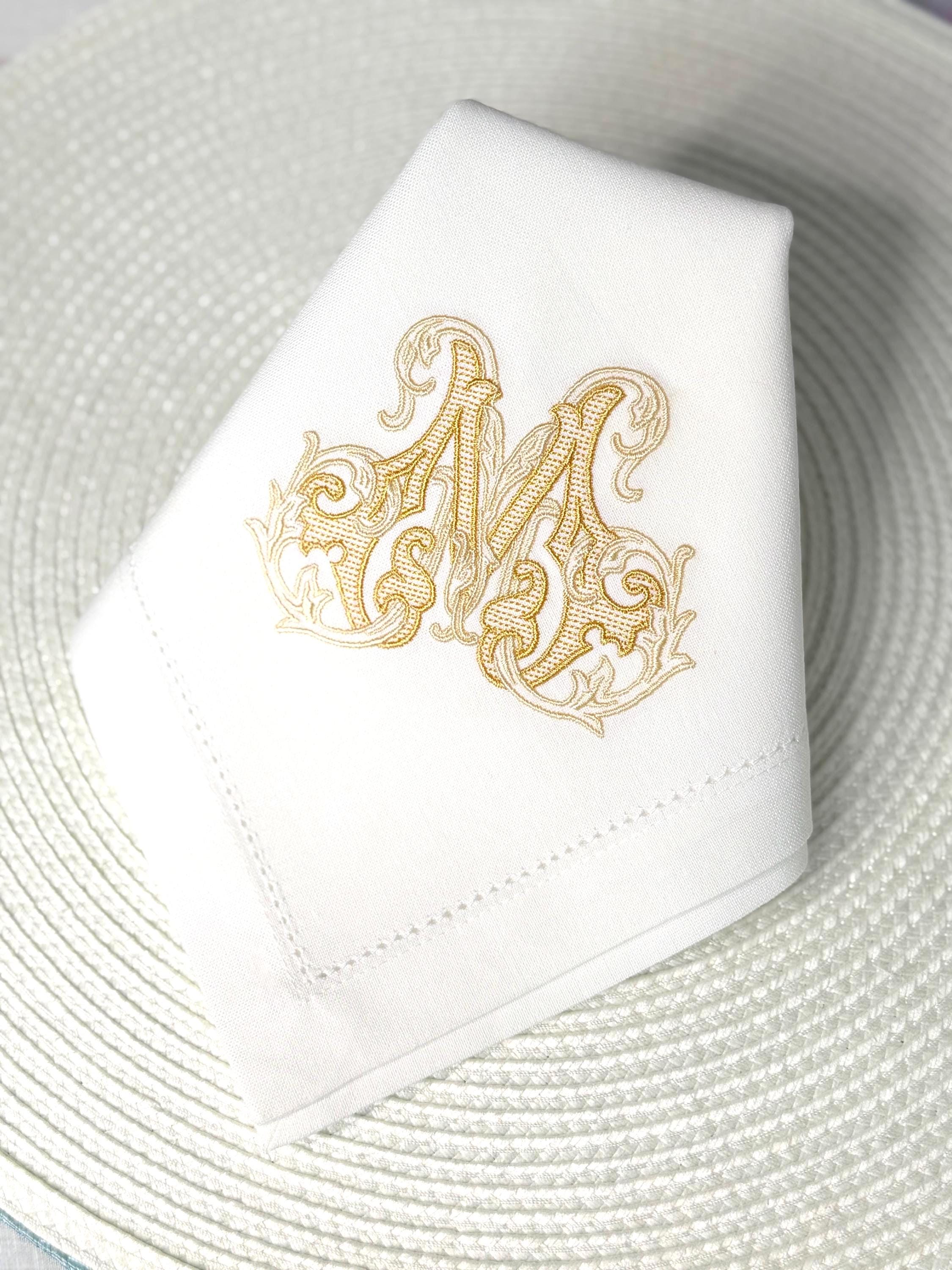 Embroidered Linen Napkin • Vintage Monogram, Personalized Initial