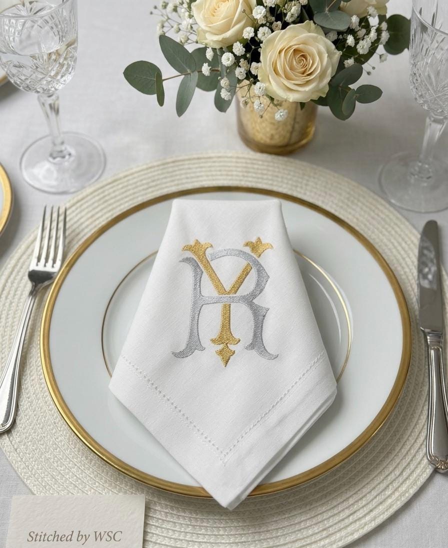 Custom Monogrammed Linen Napkin for Modern Wedding Decor Gift
