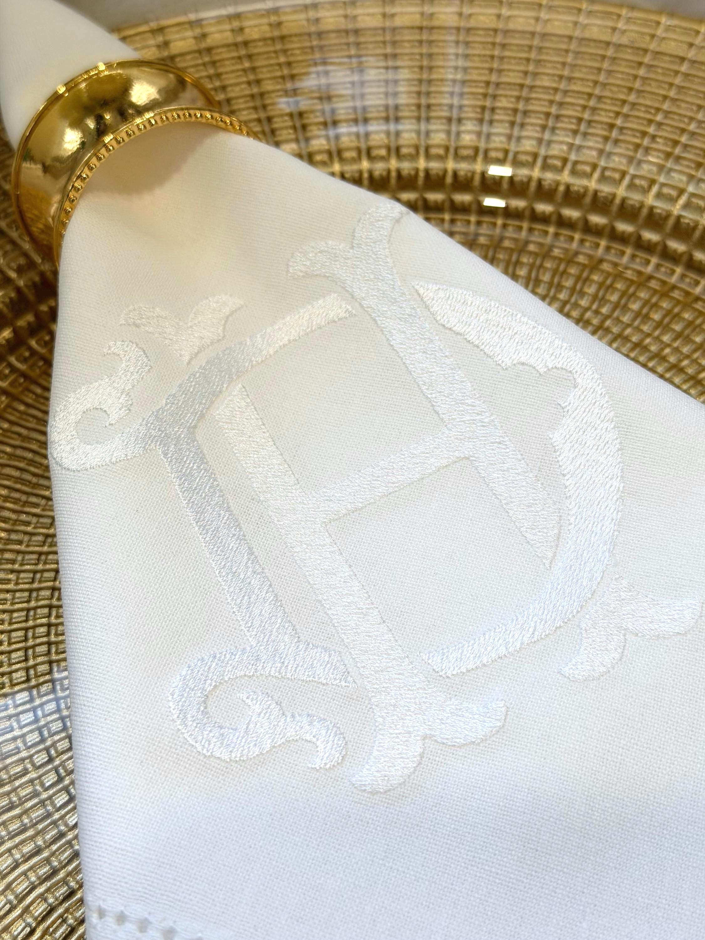 Personalized Momogrammed Linen Napkins | Embroidered Initial Napkin | Vine Initial Elegant Table Decor