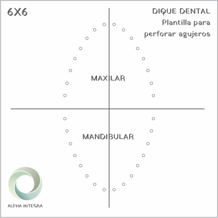 Plantilla de 6 x 6 cm., para perforar agujeros en diques dentales