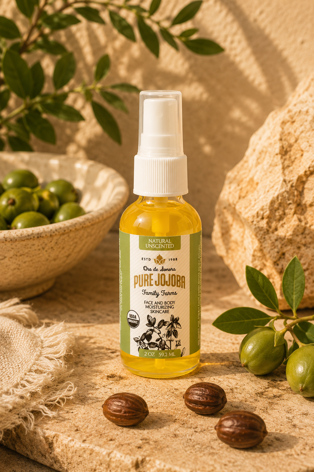 2oz Pure Certified Organic Arizona Grown Jojoba - in a Glass Bottle