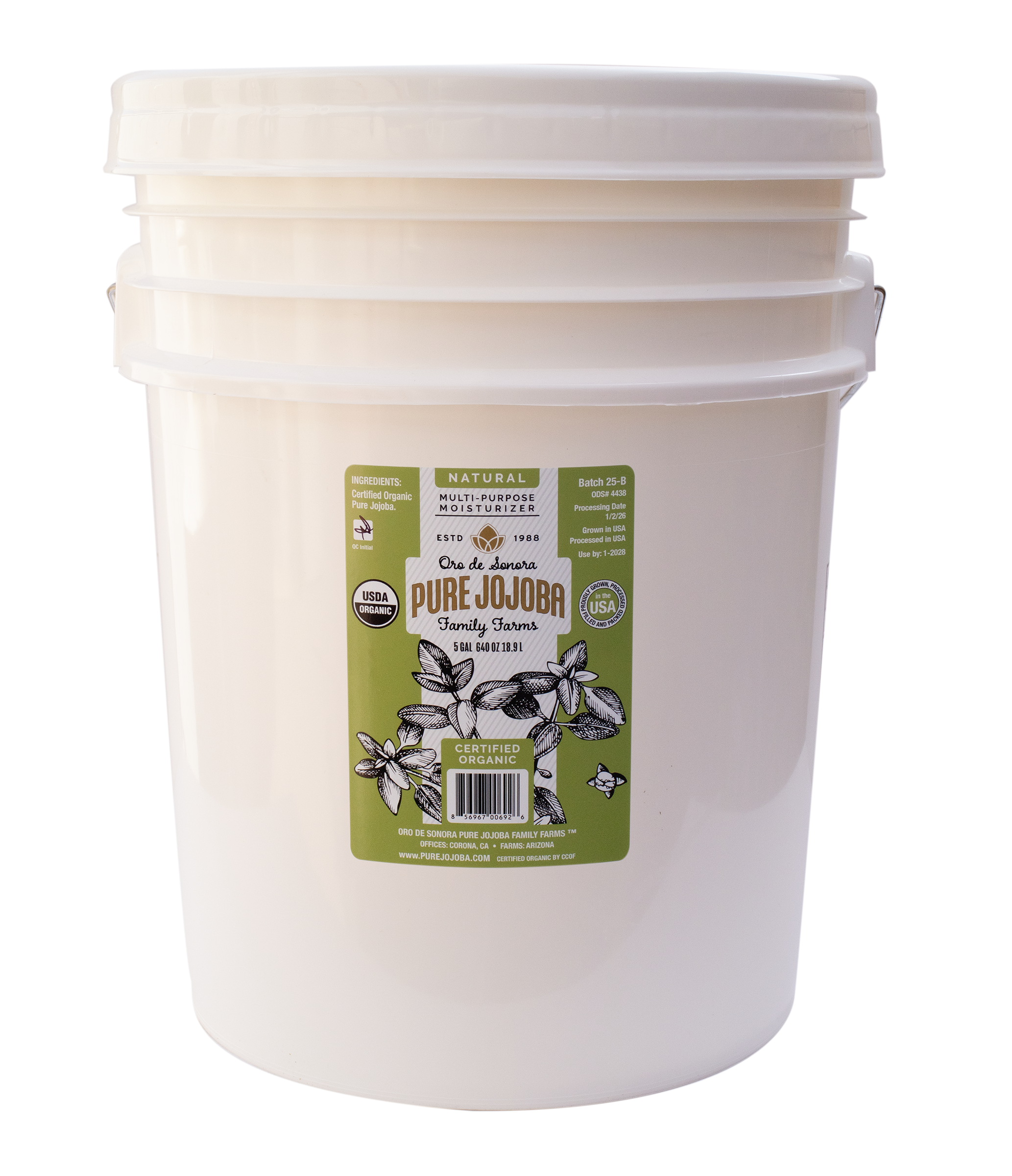 640 ounces- (5 Gallons) of Pure Certified Organic Arizona Grown Jojoba