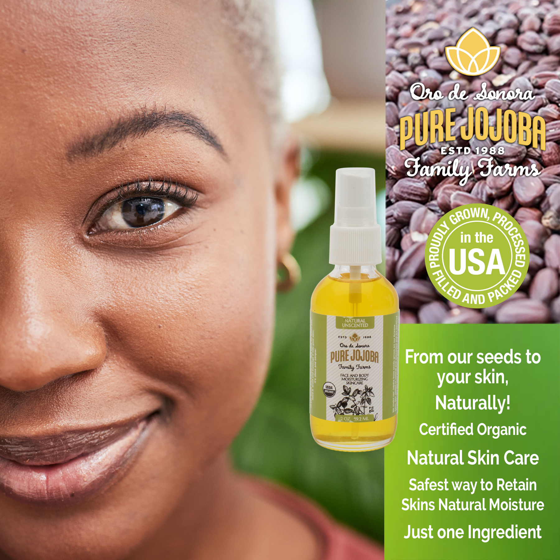 2oz Pure Certified Organic Arizona Grown Jojoba - in a Glass Bottle