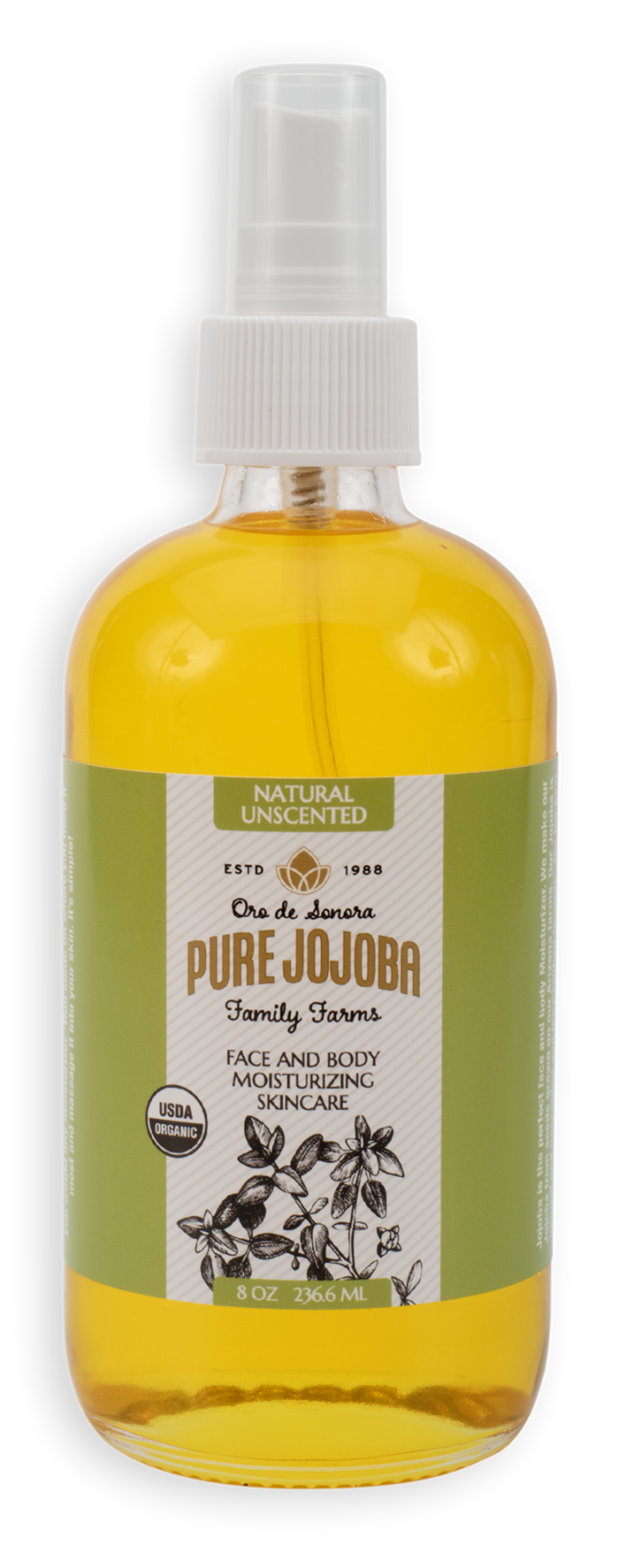 8oz Pure Certified Organic Arizona Grown Jojoba - in a Glass Bottle