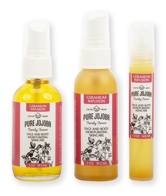 GERANIUM ROSE Infused Pure Jojoba Face and Body Moisturizing Skincare