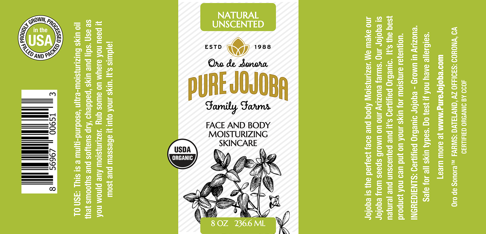 8oz Pure Certified Organic Arizona Grown Jojoba - in a Glass Bottle