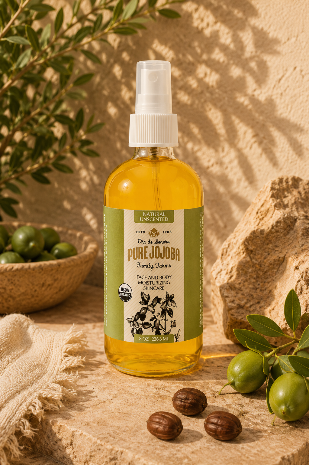 8oz Pure Certified Organic Arizona Grown Jojoba - in a Glass Bottle