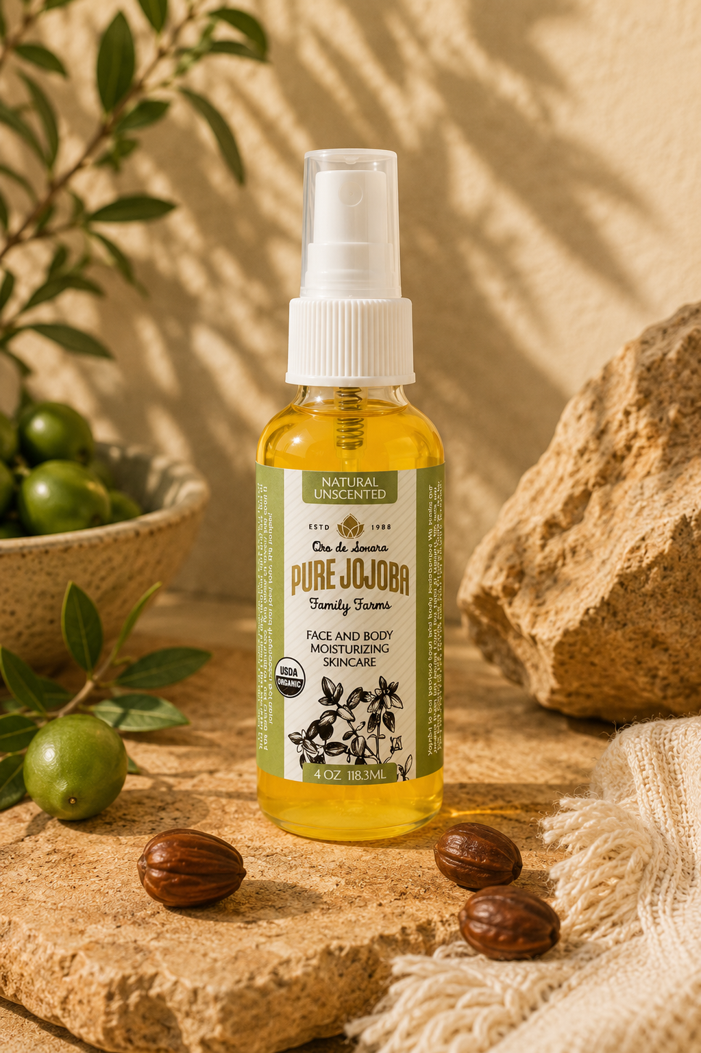 4oz Pure Certified Organic Arizona Grown Jojoba - in a Glass Bottle