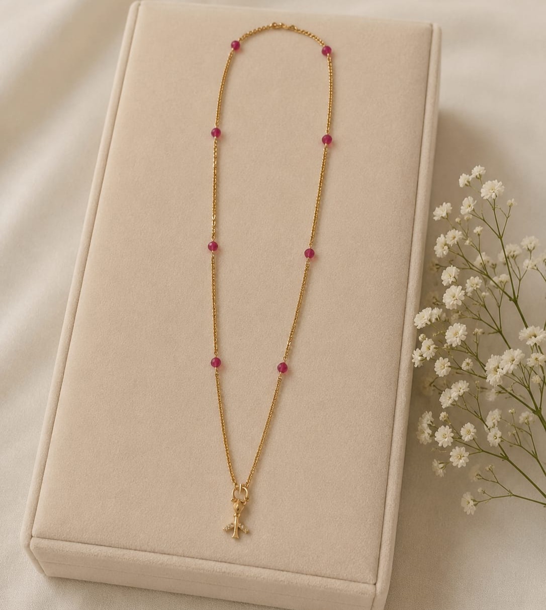 Wine-Red Gold Plated Chain