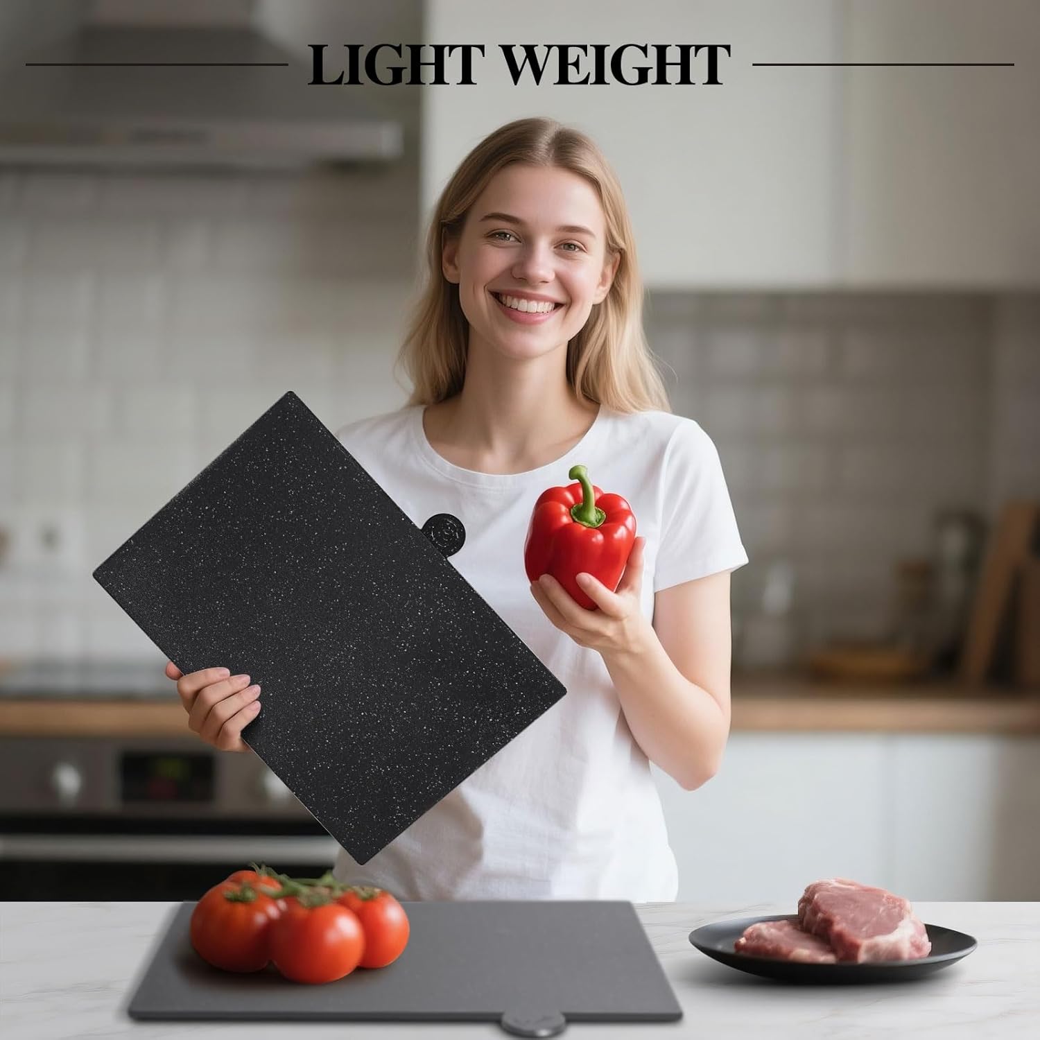 MASTERTOP Index Chopping Board Set, 4pcs Plastic Chopping Boards with Storage Stand