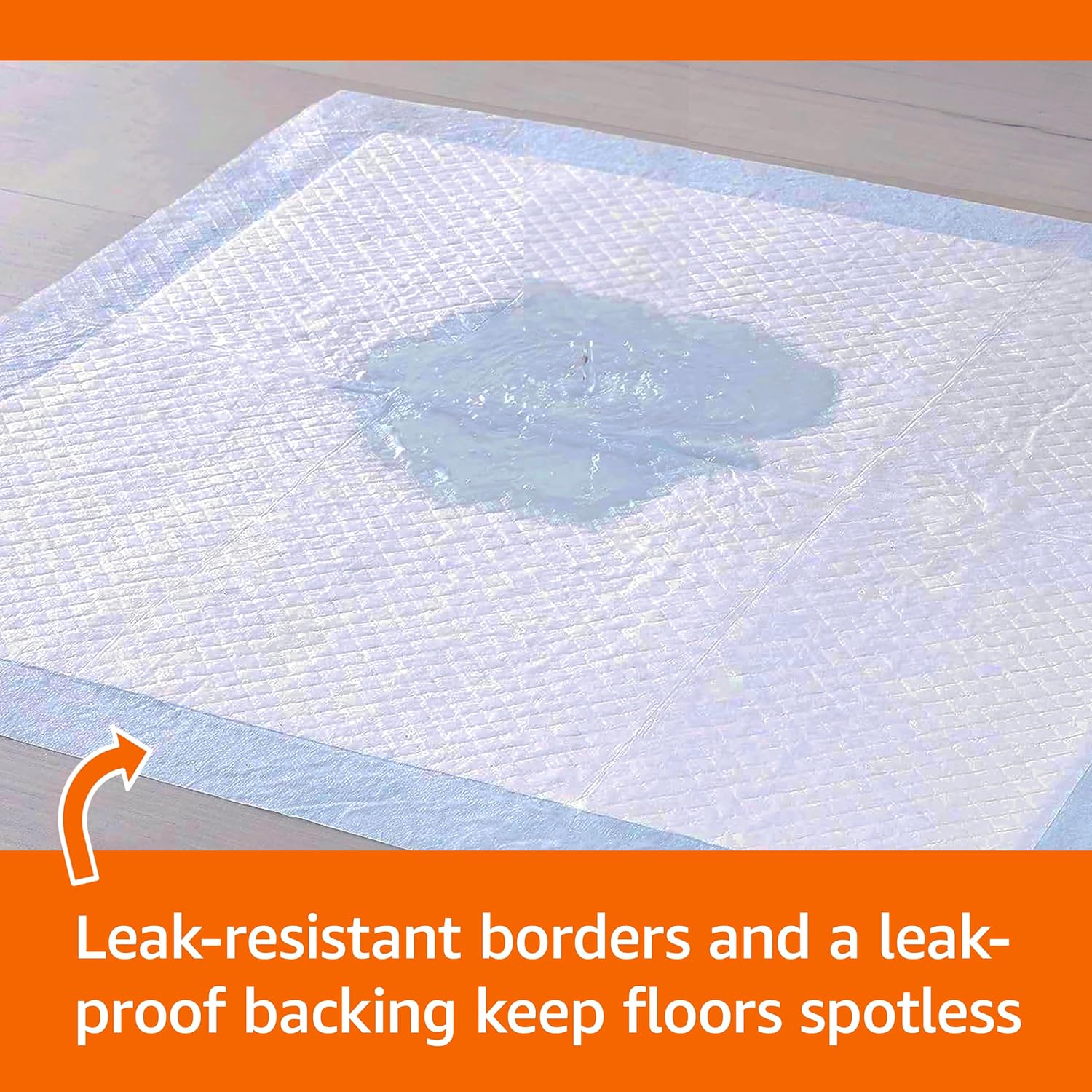 Amazon Basics Leak-Proof Dog and Puppy Potty Training Pee Pads with Quick-Dry 5-Layer Super Absorbent Surface for Dog Training, Floor Protection, Regular Size 22x22", Blue & White, 50 Count 