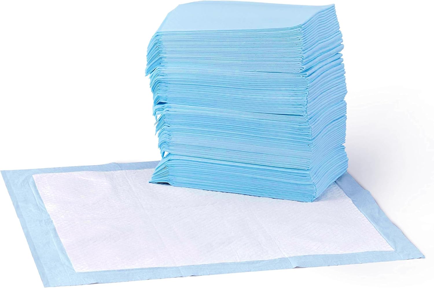 Amazon Basics Leak-Proof Dog and Puppy Potty Training Pee Pads with Quick-Dry 5-Layer Super Absorbent Surface for Dog Training, Floor Protection, Regular Size 22x22", Blue & White, 50 Count 