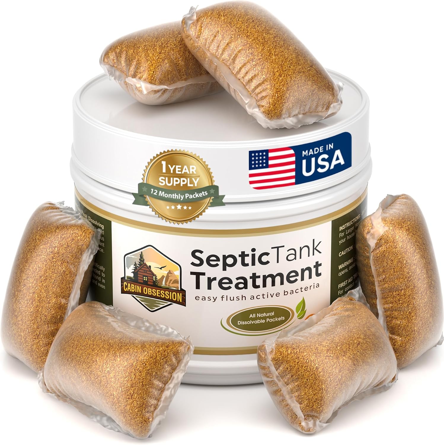 Septic Tank Treatment - 1 Year Supply of Septic Safe Dissolvable Easy Flush Live Bacteria Packets (12 Count)