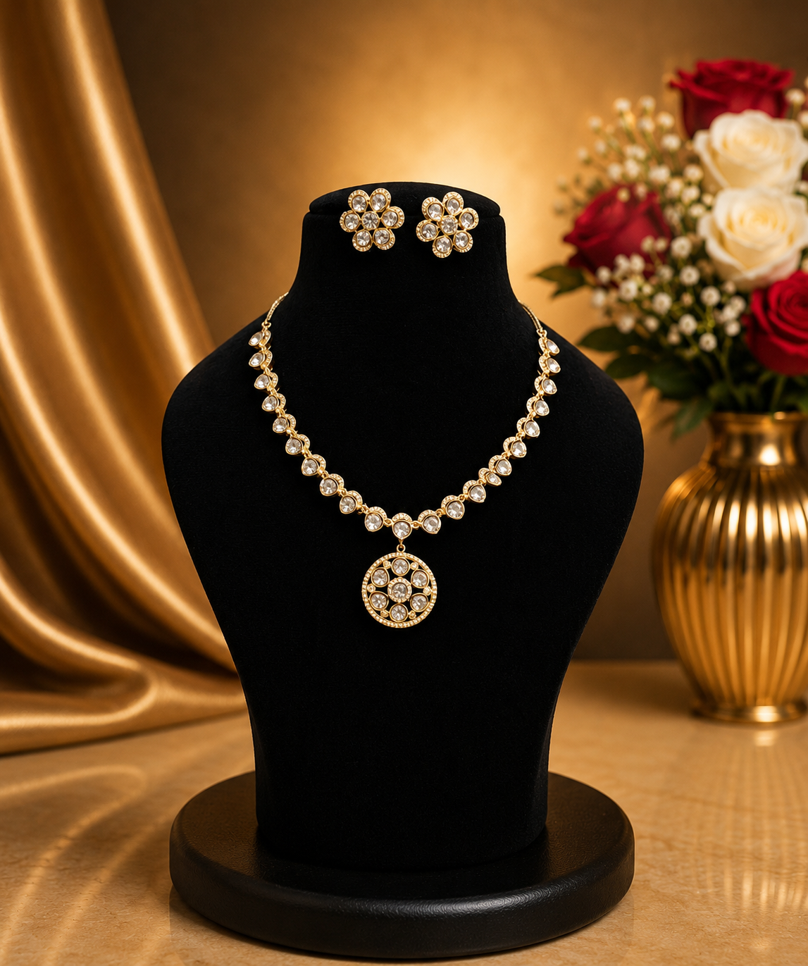 Premium  Moissanite Kundan Necklace Set