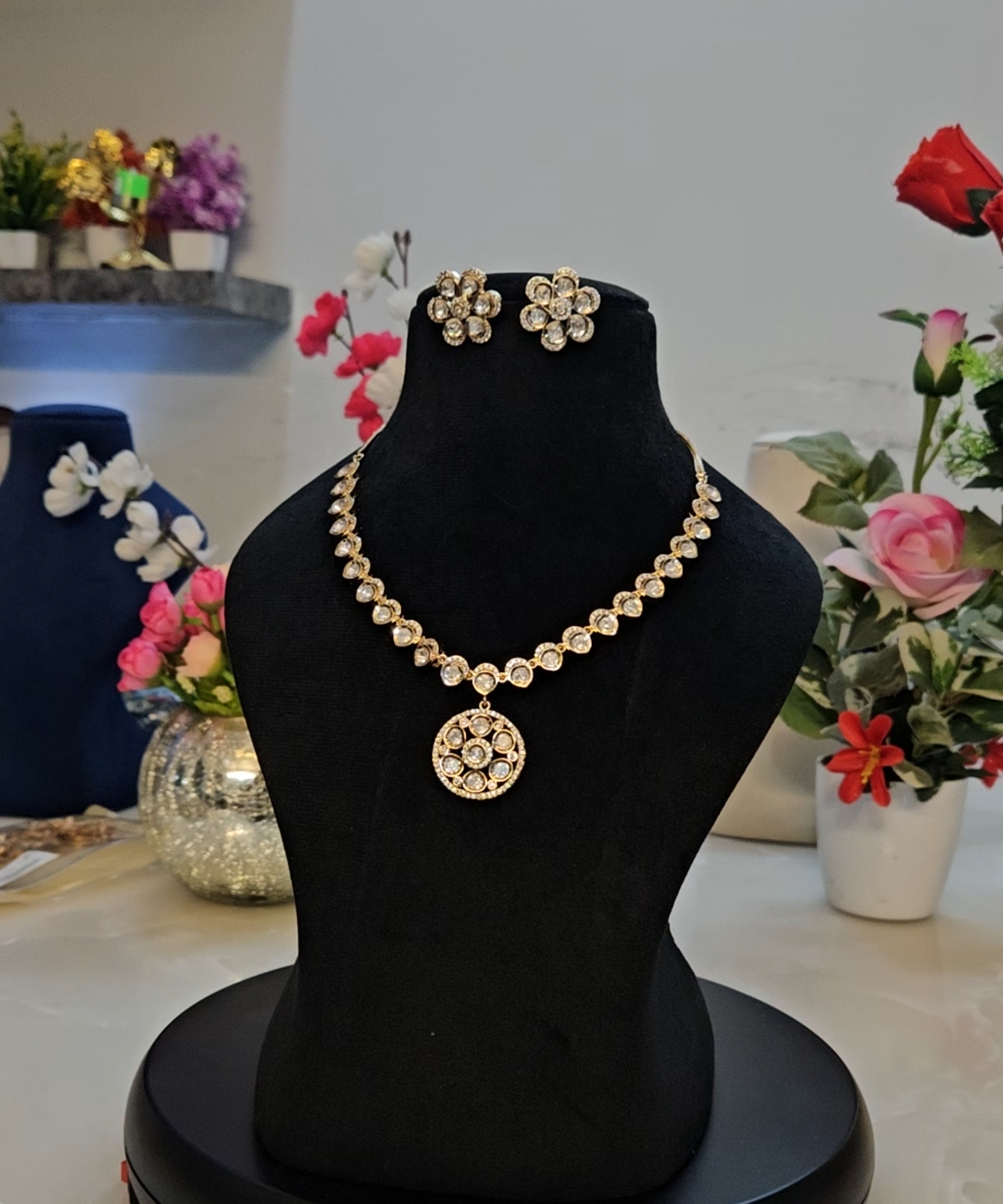 Premium  Moissanite Kundan Necklace Set
