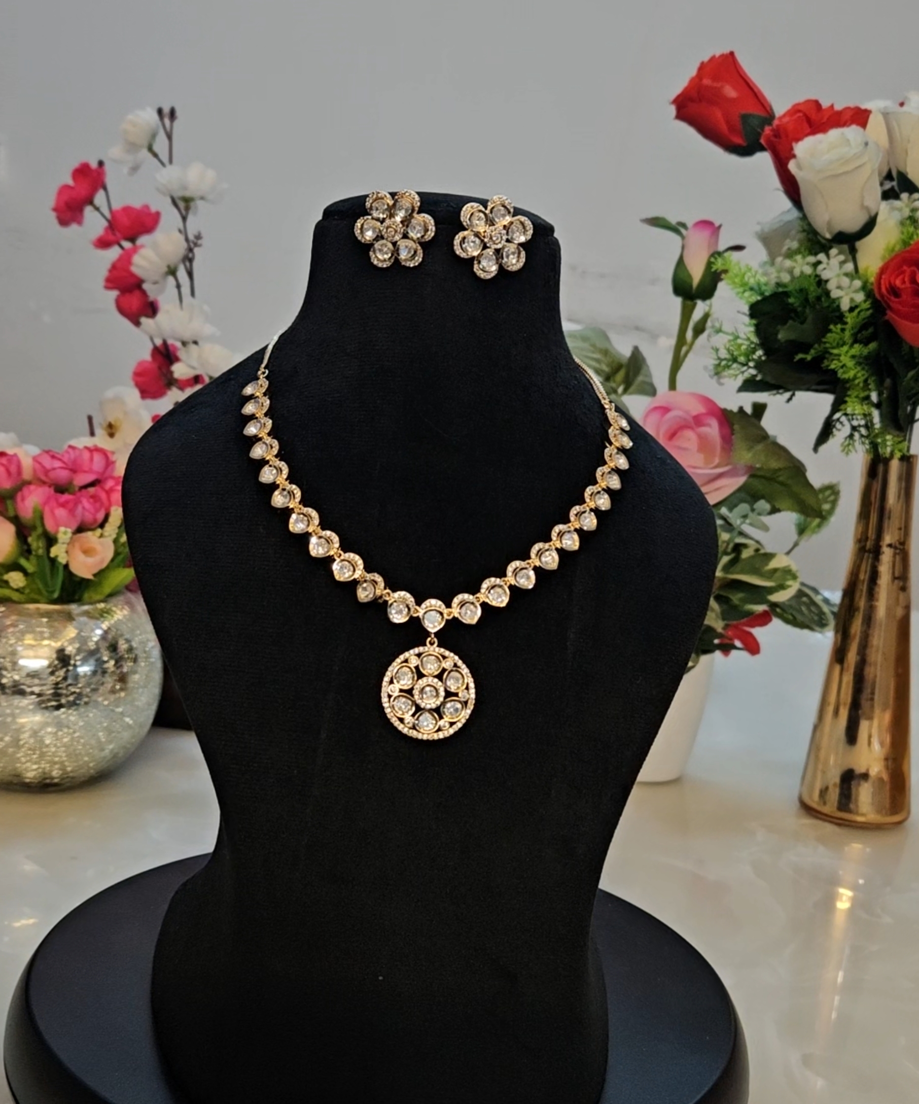 Premium  Moissanite Kundan Necklace Set