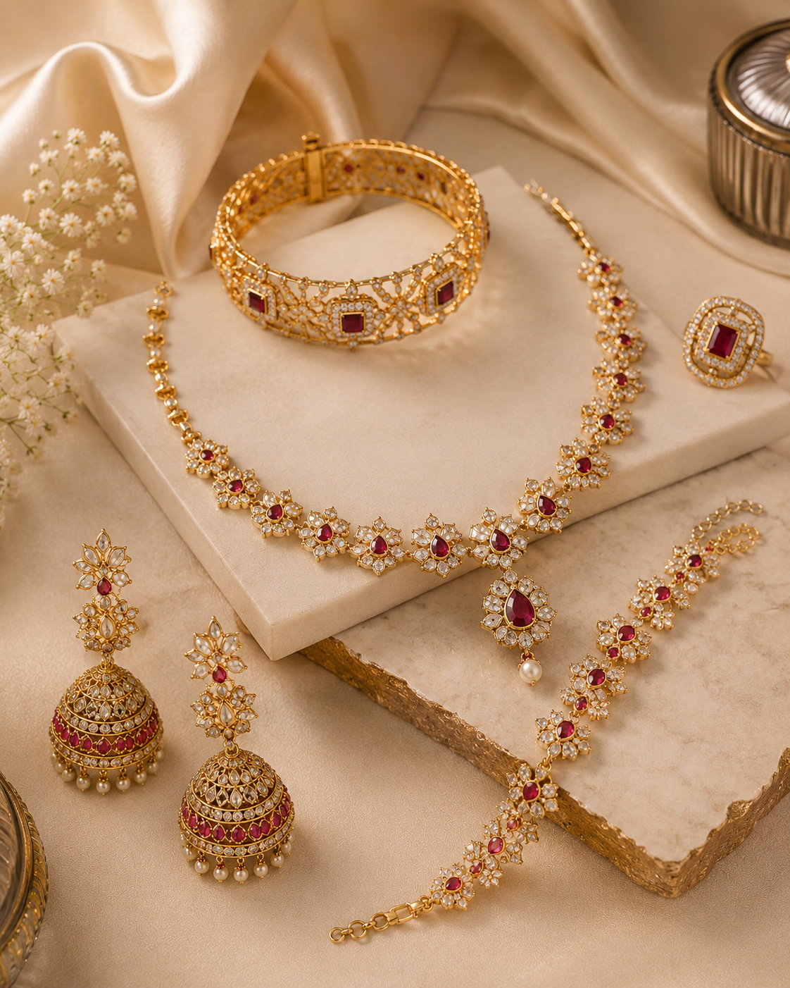 Regal Ruby Gold-Plated Jewelry Set