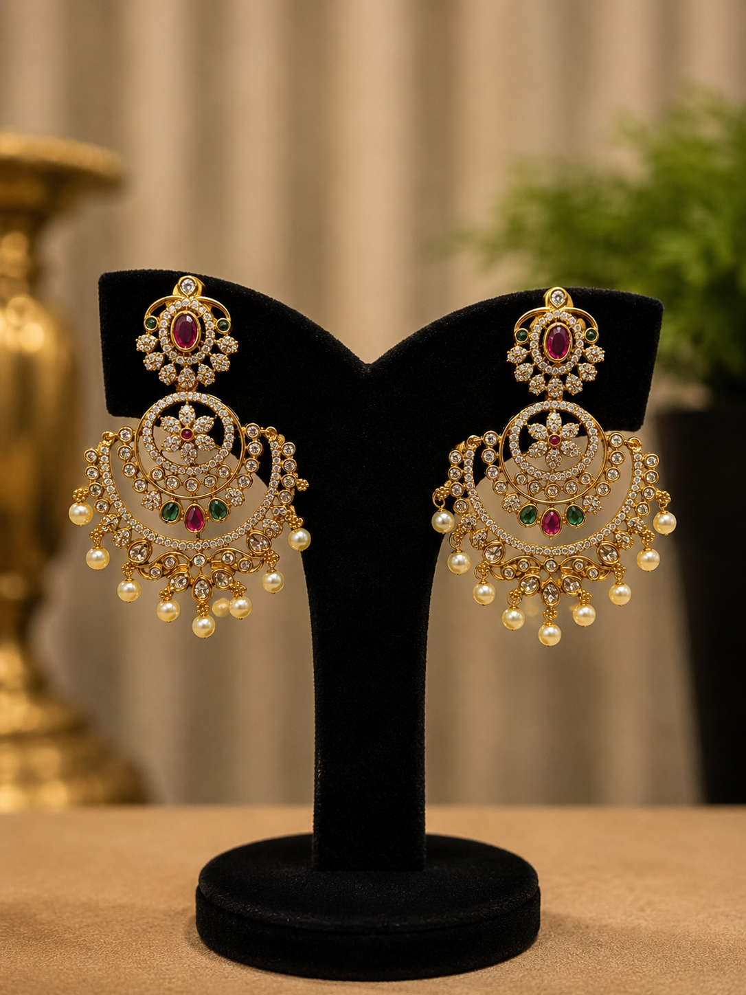 Kundan Pearl Chandbali Earrings