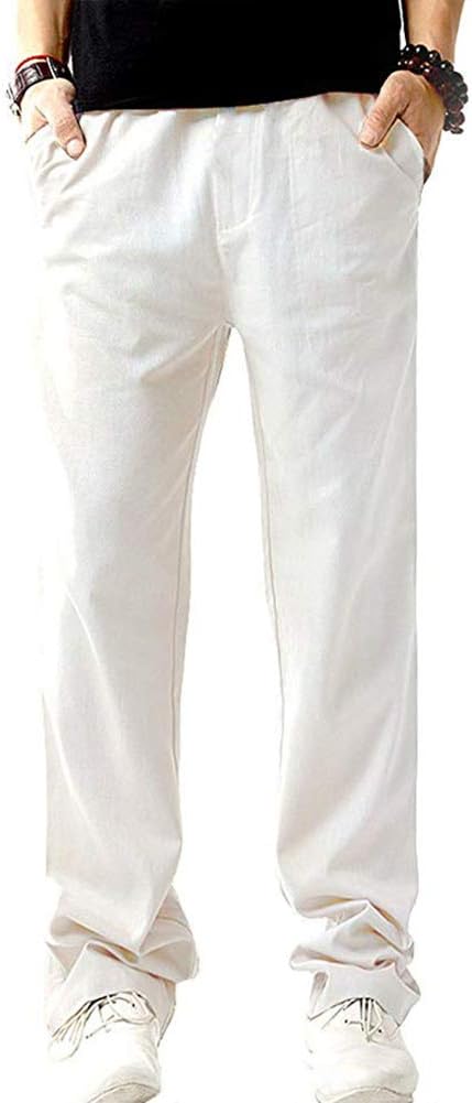 SIR7 Men's Linen Casual Lightweight Drawstrintg Elastic Waist Summer Beach Pants 